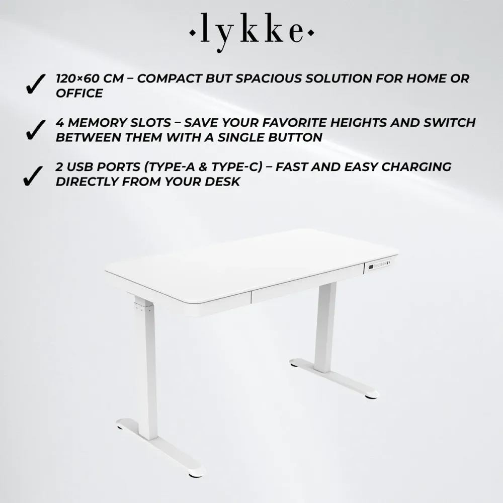 Bureau électrique Lykke 120x60cm Polar, Blanc