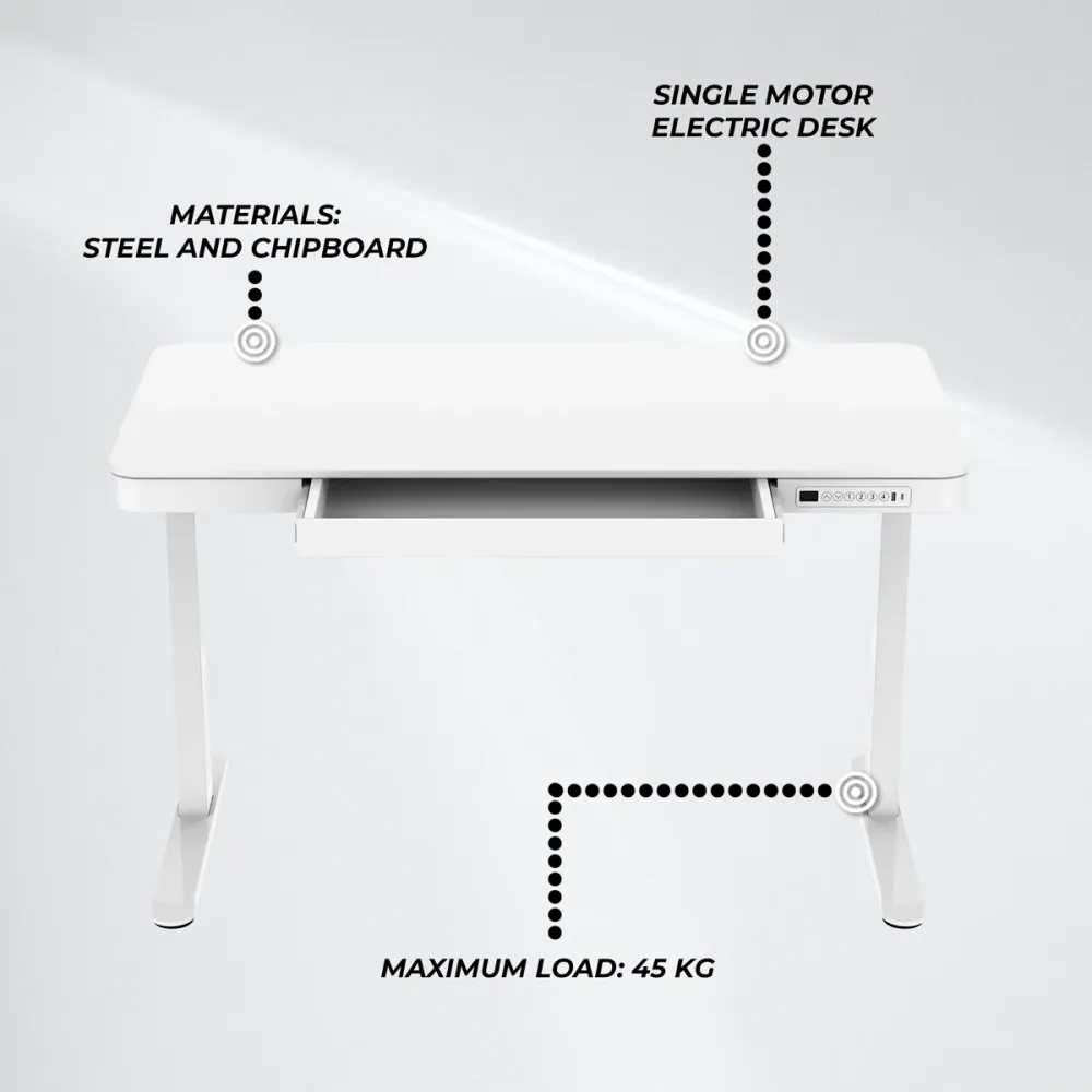 Bureau électrique Lykke 120x60cm Polar, Blanc