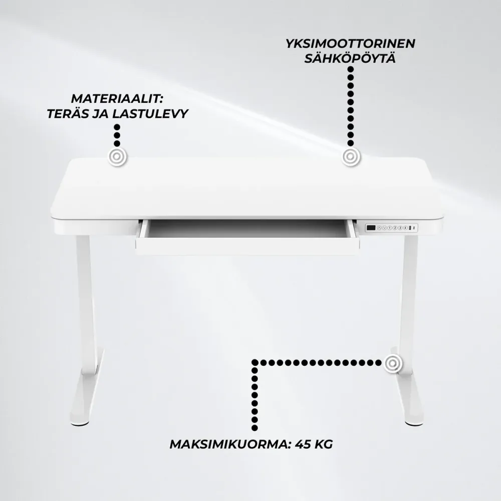 Bureau électrique Lykke 120x60cm Polar, Blanc