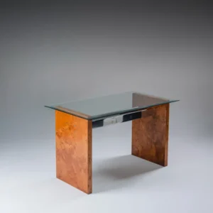 BUREAU EN LOUPE D'ORME ET VERRE, 1970S