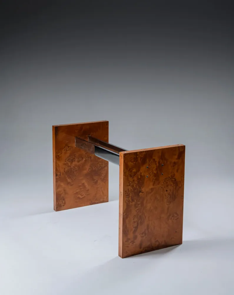 BUREAU EN LOUPE D'ORME ET VERRE, 1970S