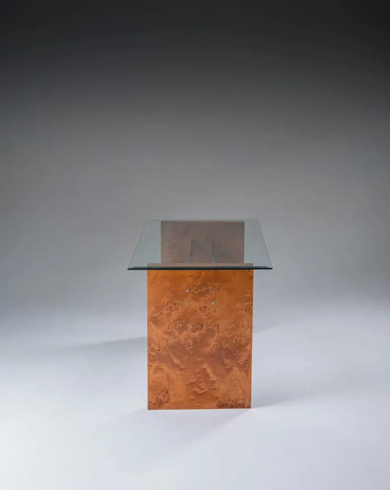 BUREAU EN LOUPE D'ORME ET VERRE, 1970S