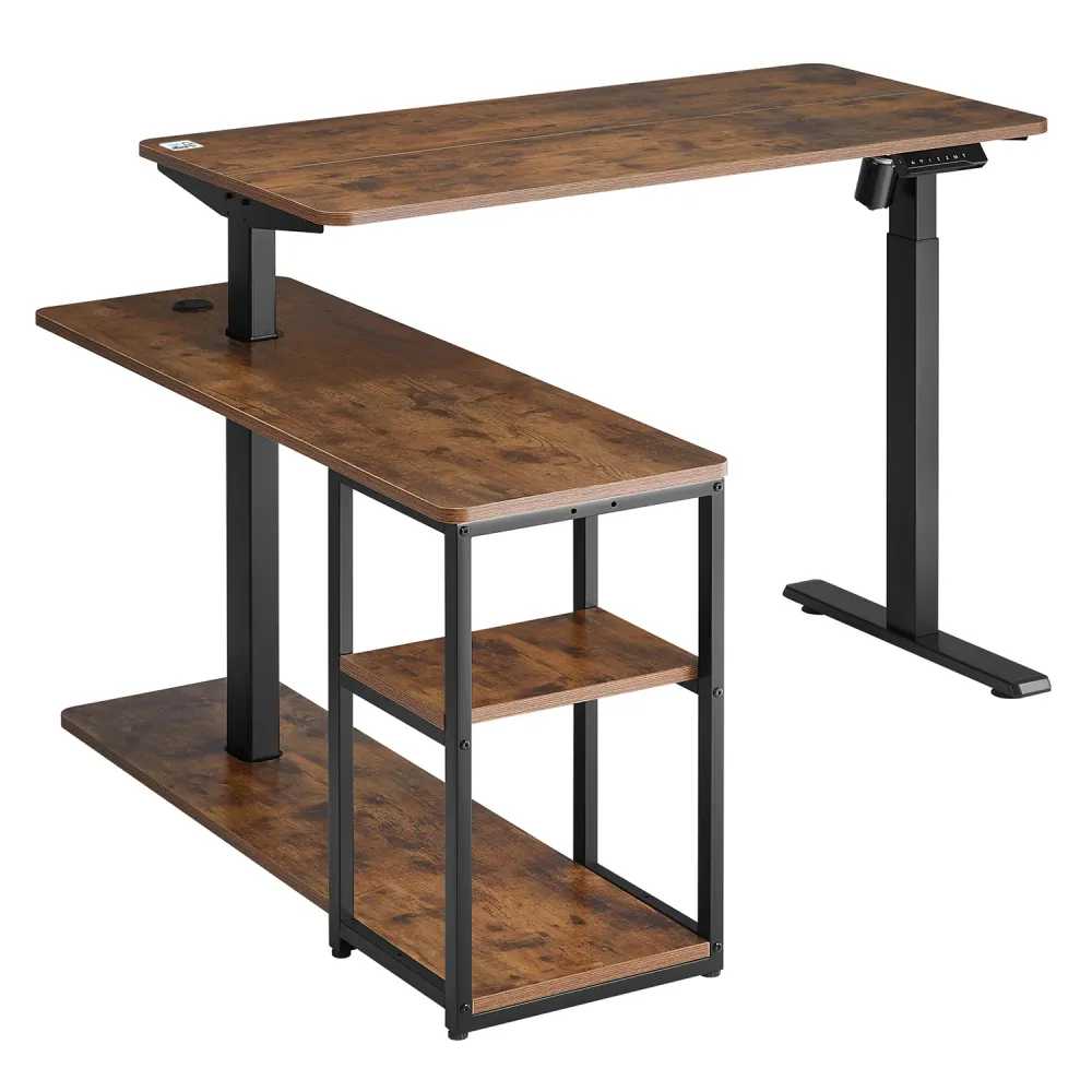 Bureau élévateur électrique Ergo Office, hauteur max. 121cm, max. 70 kg, avec plateau et étagères, pour debout et assis, b...