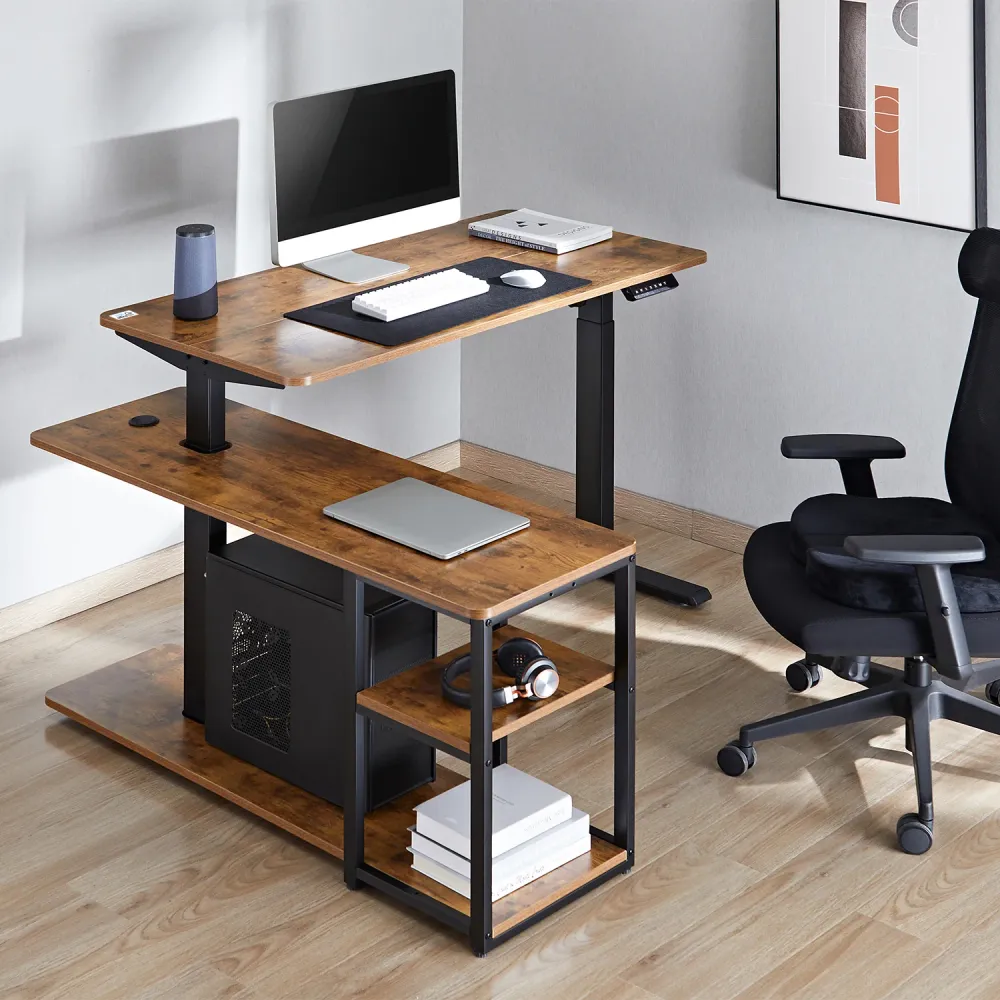 Bureau élévateur électrique Ergo Office, hauteur max. 121cm, max. 70 kg, avec plateau et étagères, pour debout et assis, b...