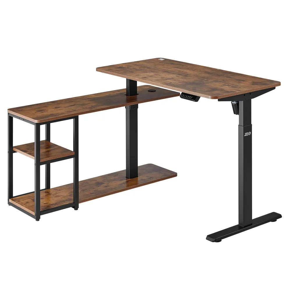 Bureau élévateur électrique Ergo Office, hauteur max. 121cm, max. 70 kg, avec plateau et étagères, pour debout et assis, b...