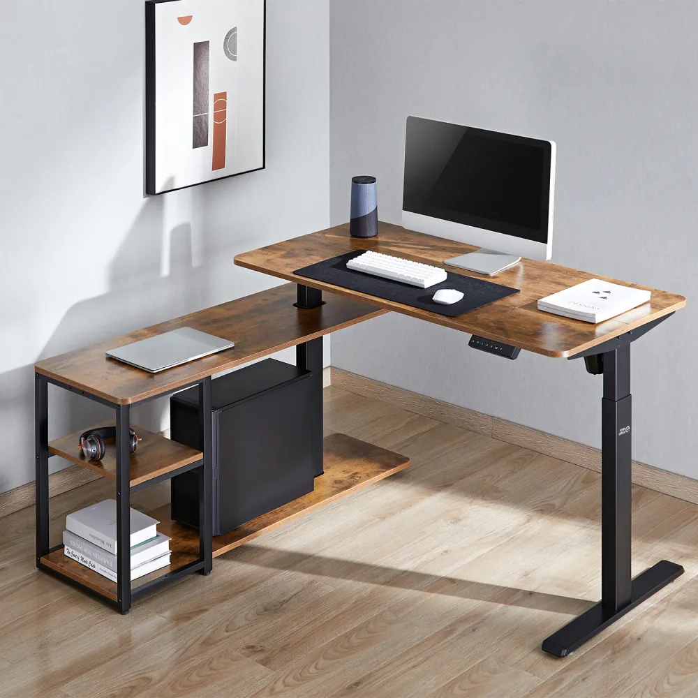 Bureau élévateur électrique Ergo Office, hauteur max. 121cm, max. 70 kg, avec plateau et étagères, pour debout et assis, b...
