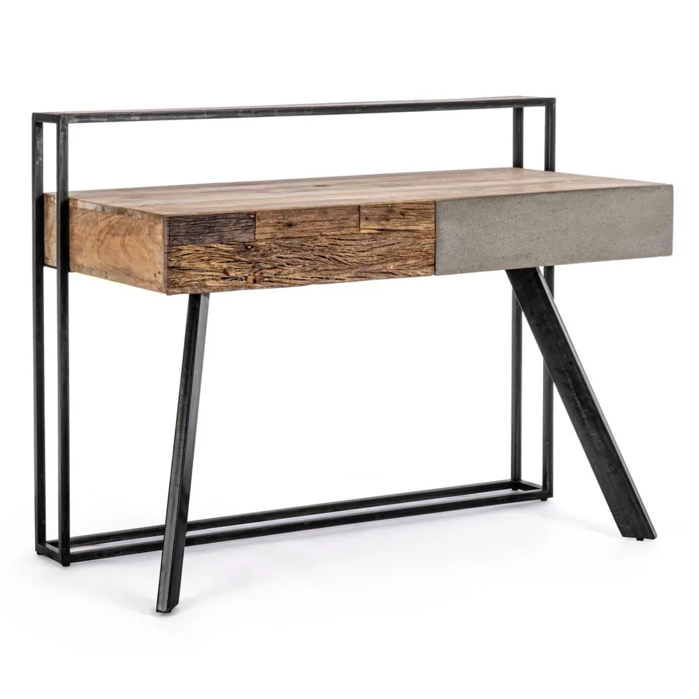 Bureau "Manchester" avec 2 tiroirs, structure en manguier et acier, style moderne, 120x60x92h