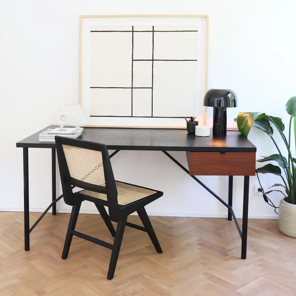 Bureau Noir avec Tiroir - Philip - Noir/Noyer