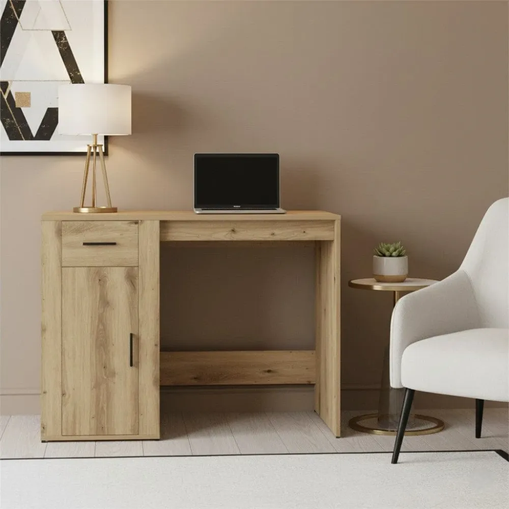 Bureau en Bois Moderne avec Rangements 100x49x75 cm - Station de Travail Chêne Artisan BUREAU NOMADE