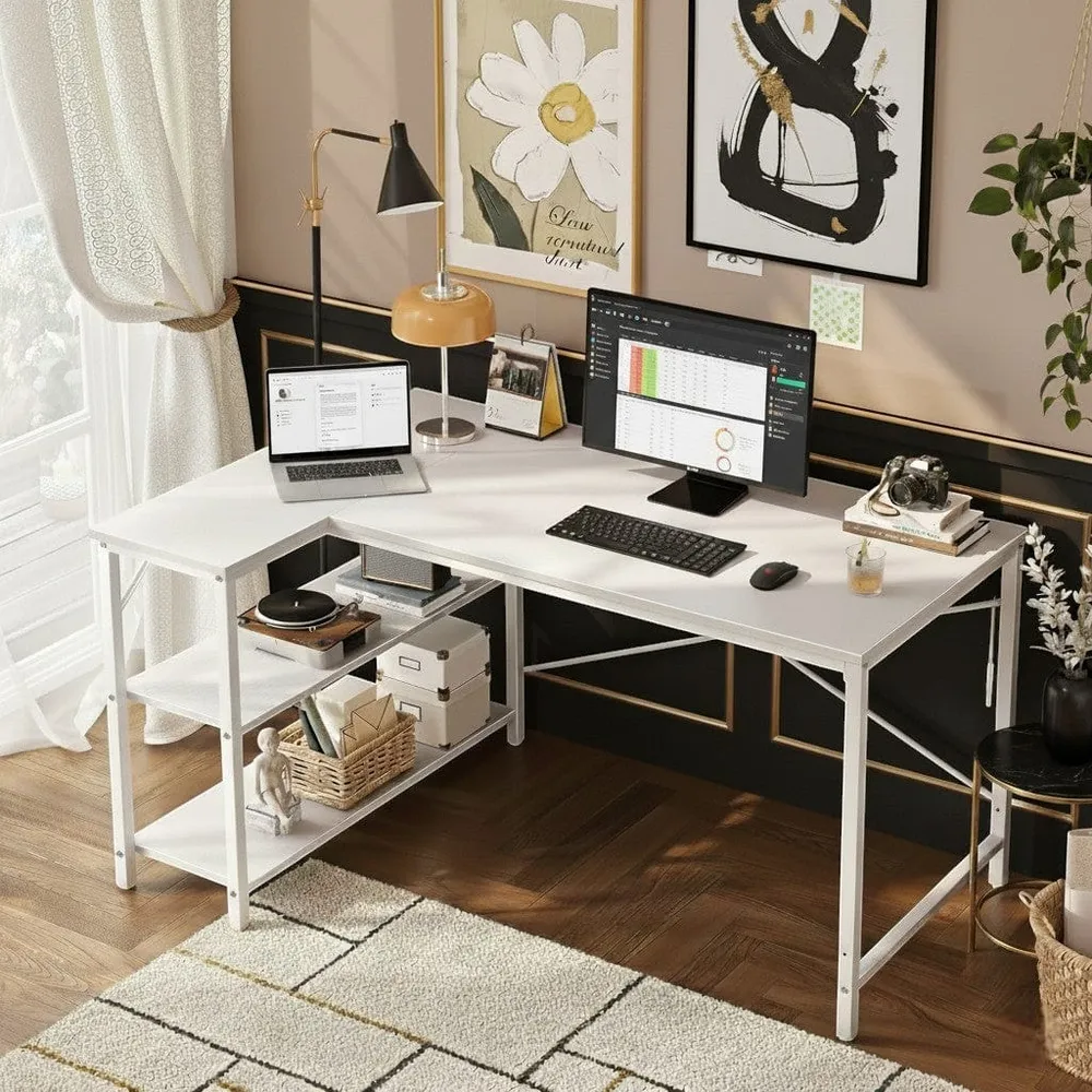 Bureau d'Angle en L 120 cm avec Étagères de Rangement Intégrées - Station de Travail Moderne 120cm pour Home Office BUREAU...
