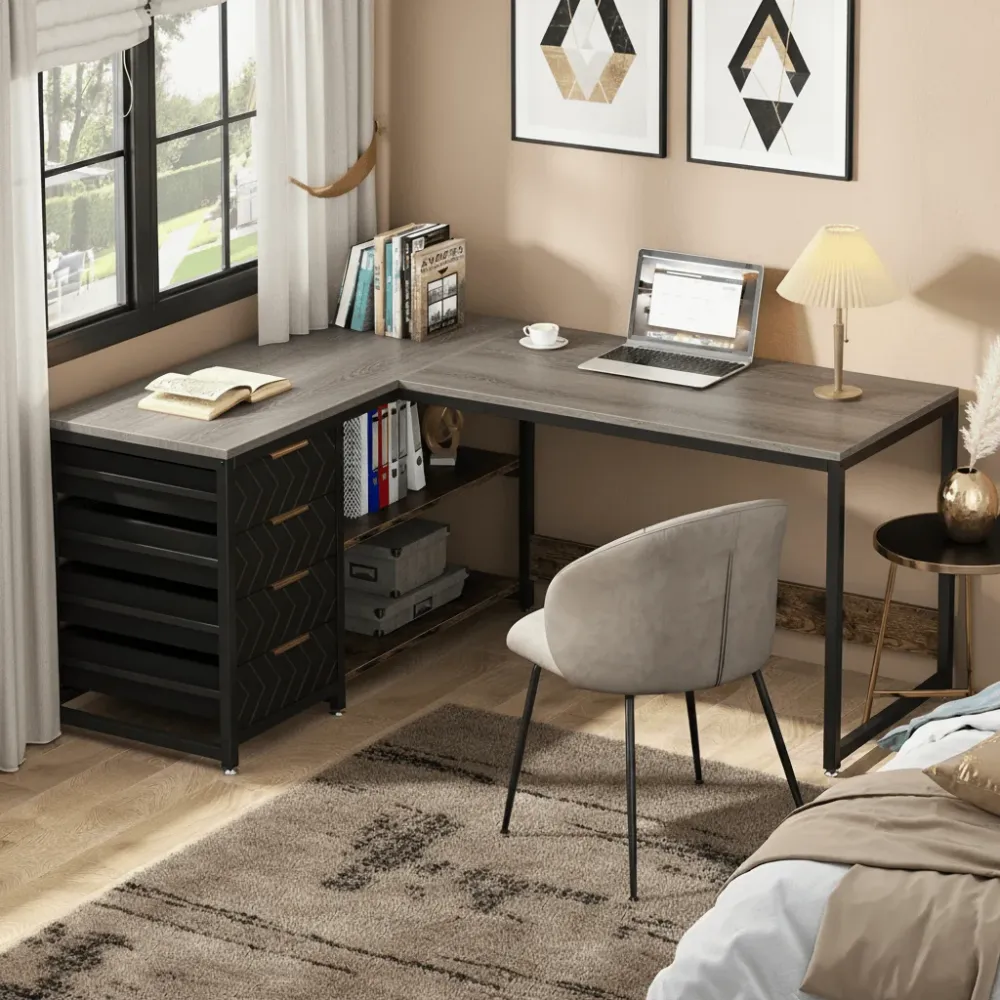 Bureau d'Angle en L 150 cm avec Rangements et Tiroirs Intégrés BUREAU NOMADE