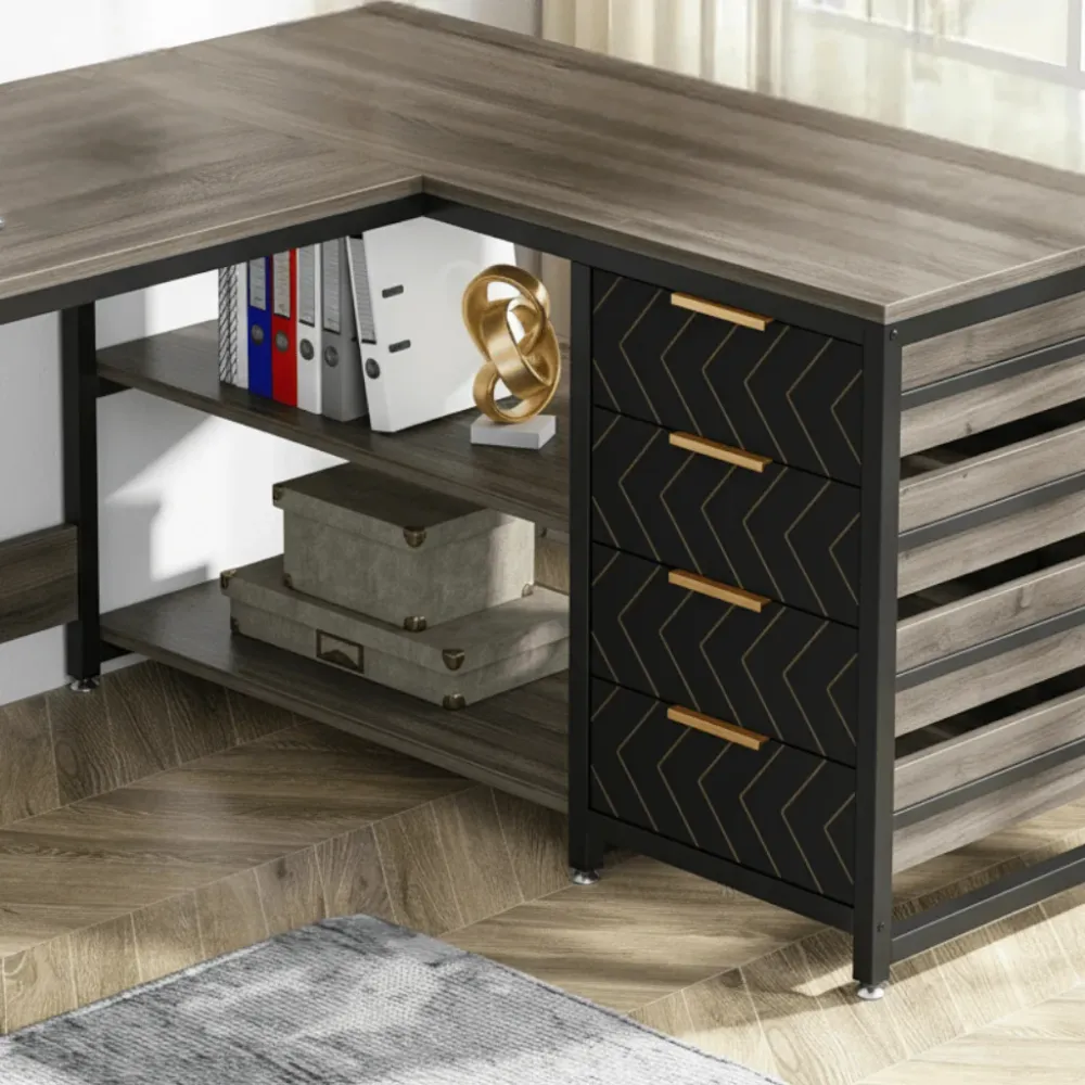 Bureau d'Angle en L 150 cm avec Rangements et Tiroirs Intégrés BUREAU NOMADE