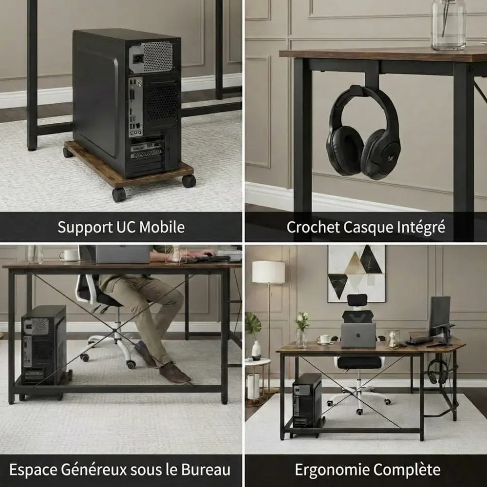 Bureau d'Angle en L 170cm - Station de Travail Gaming et Télétravail BUREAU NOMADE