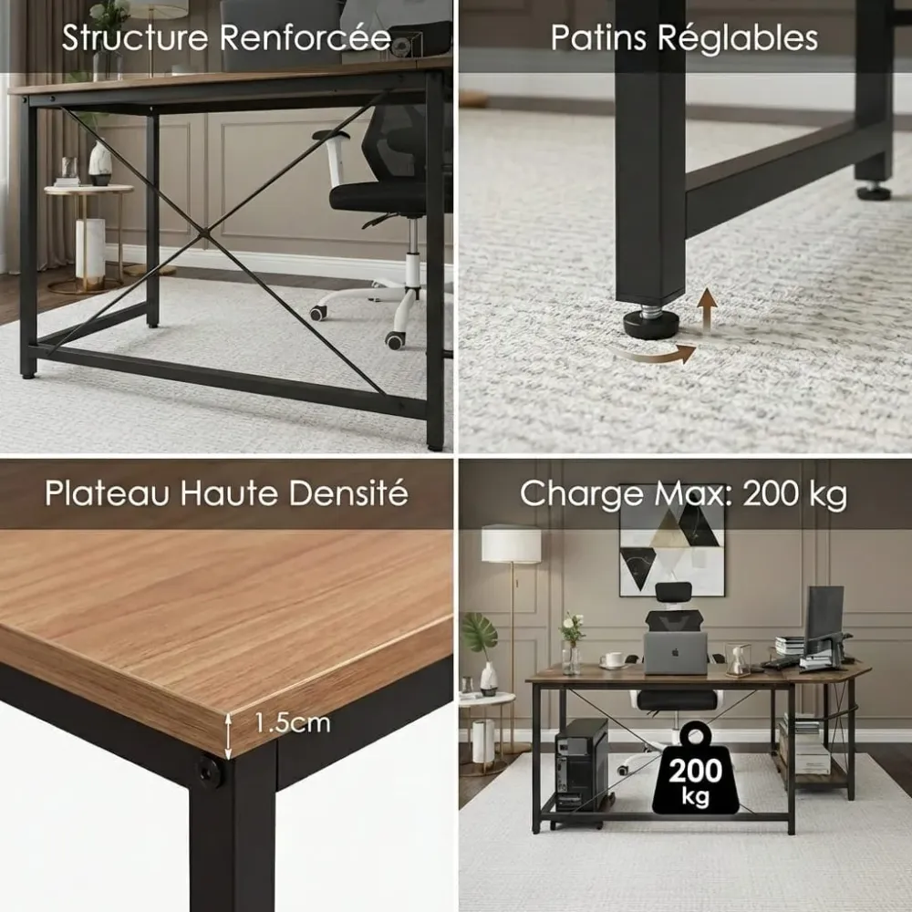 Bureau d'Angle en L 170cm - Station de Travail Gaming et Télétravail BUREAU NOMADE