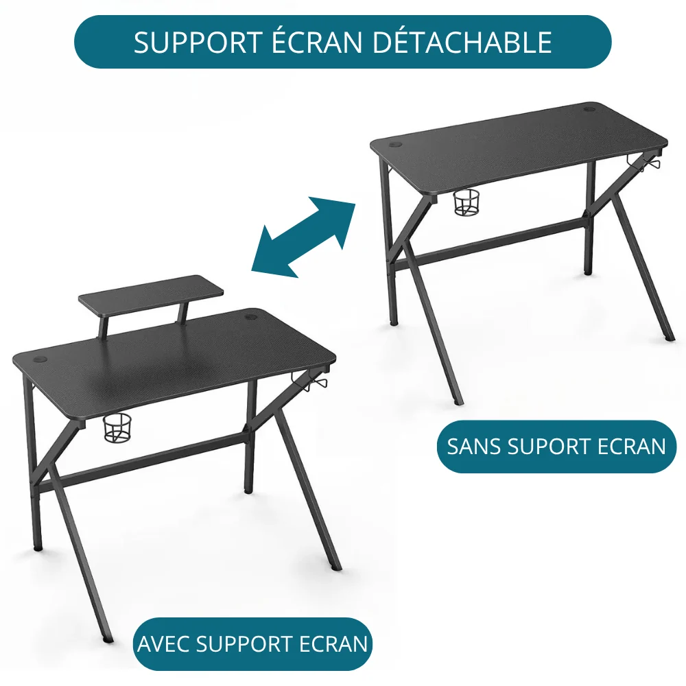 Bureau Gaming Ergonomique avec Support Moniteur Amovible - 100cm BUREAU NOMADE