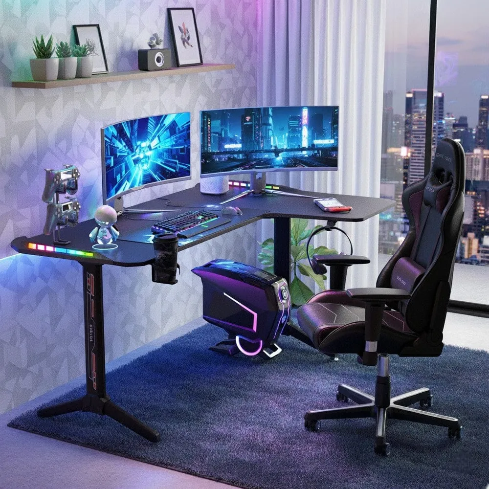 Bureau Gaming LED en L - Configuration Ergonomique avec Éclairage RGB 162cm BUREAU NOMADE