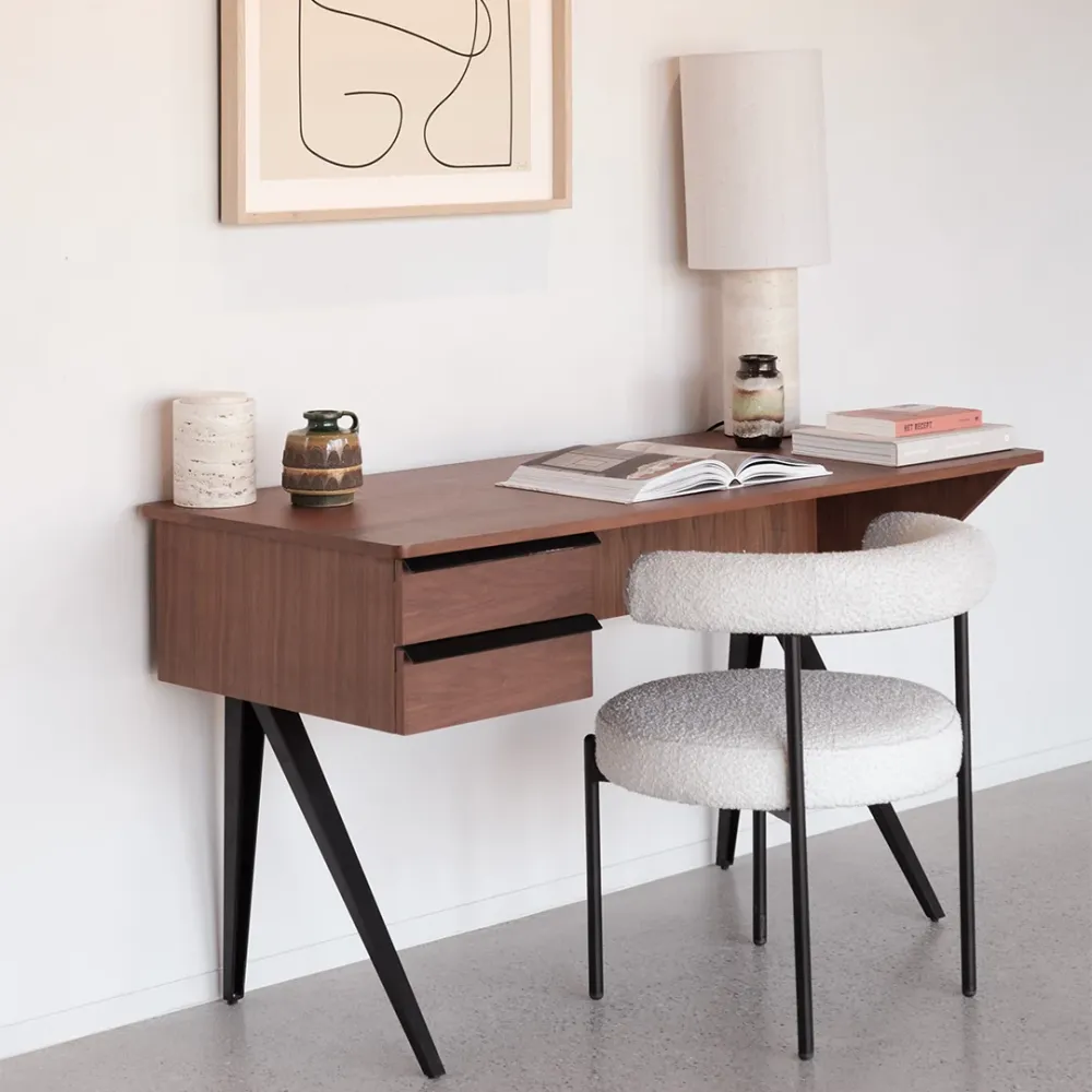 Bureau en noyer avec 2 tiroirs - Dijon - 140 cm