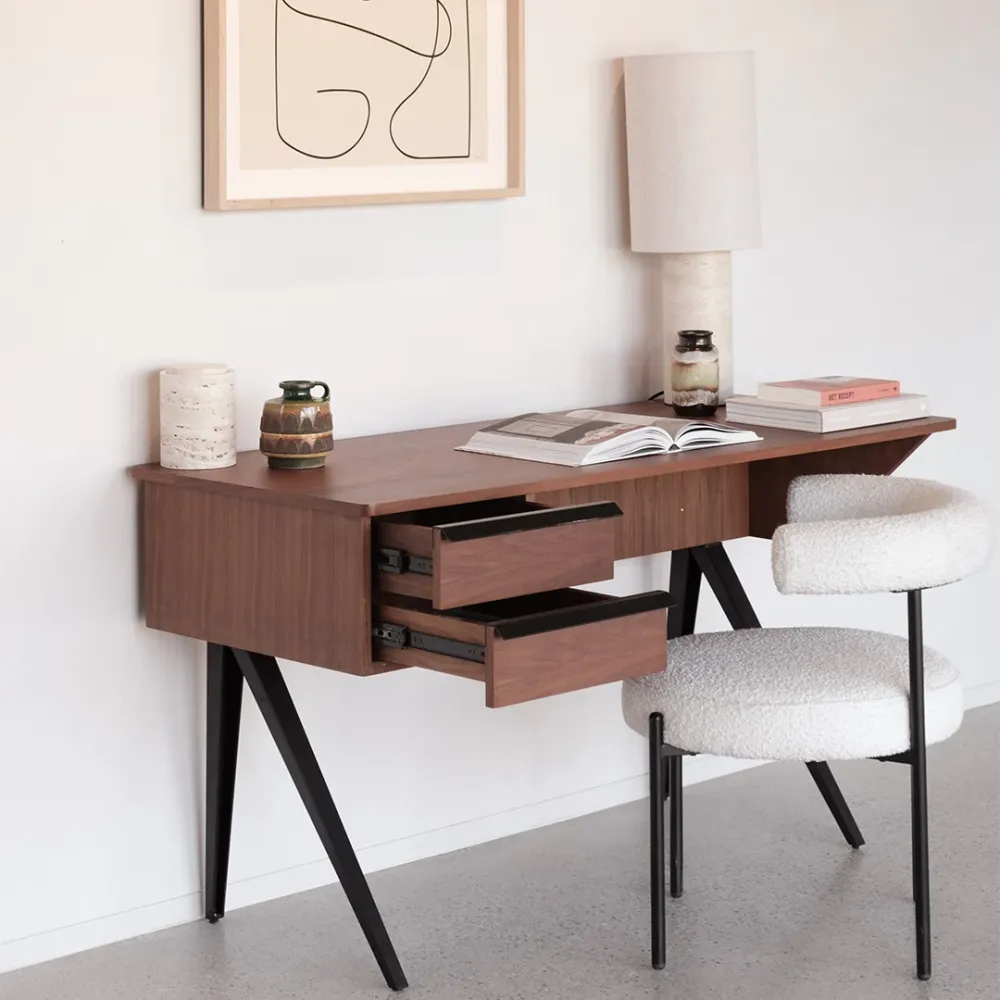 Bureau en noyer avec 2 tiroirs - Dijon - 140 cm