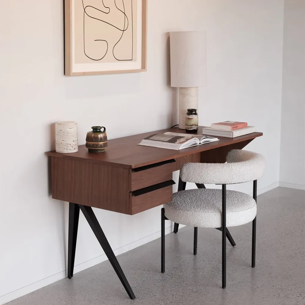 Bureau en noyer avec 2 tiroirs - Dijon - 140 cm