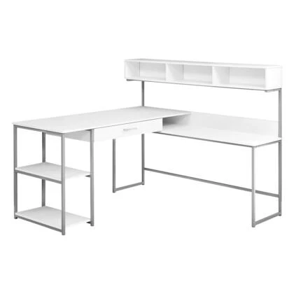 BUREAU ORDINATEUR - COIN BLANC / METAL ARGENT
