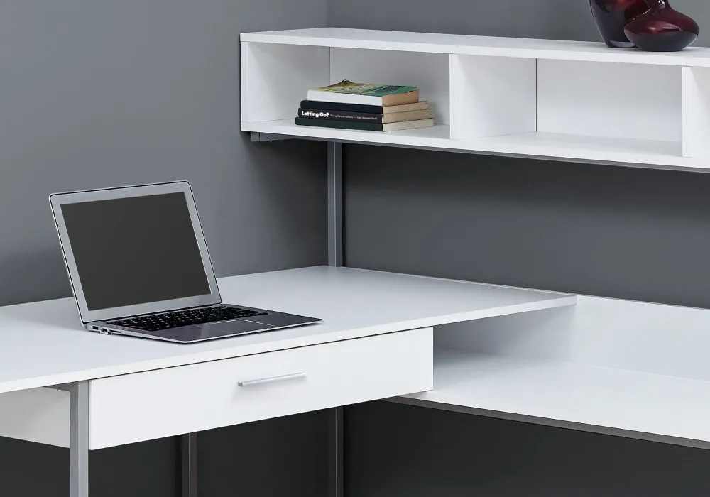 BUREAU ORDINATEUR - COIN BLANC / METAL ARGENT
