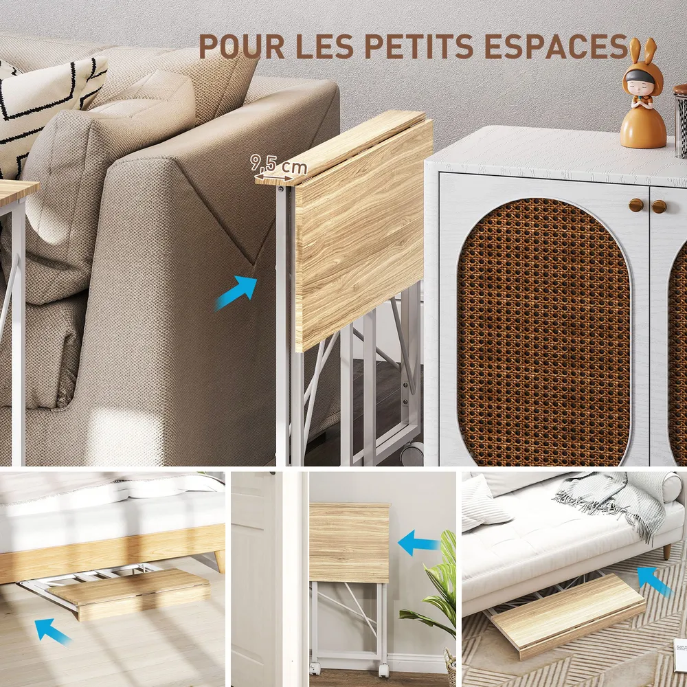 Bureau pliant table d'ordinateur 80 x 40 cm bureau sur roulettes style moderne pour domicile, chambre, petits espaces, chêne