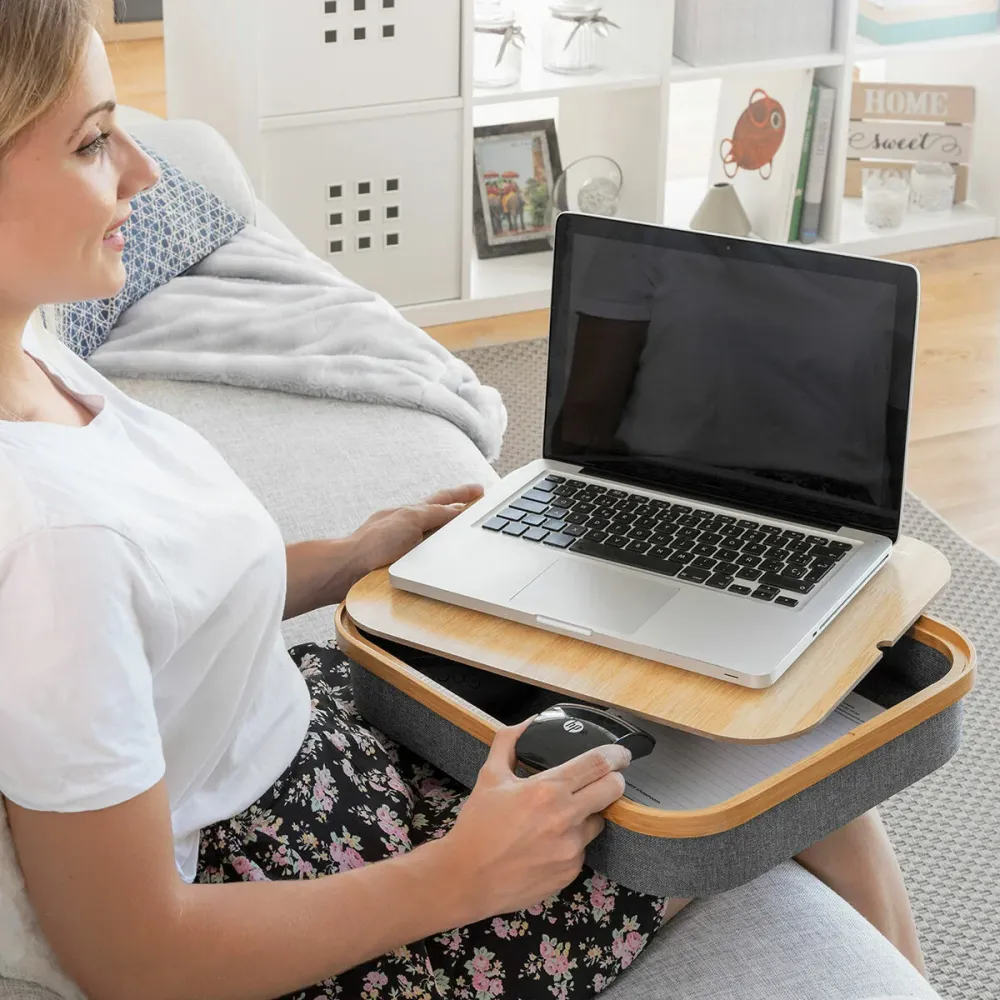 Bureau Portatif avec Plateau de Rangement Larage InnovaGoods Gris (Reconditionné )