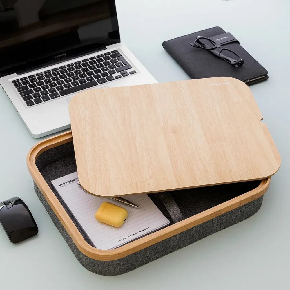 Bureau Portatif avec Plateau de Rangement Larage InnovaGoods Gris (Reconditionné )