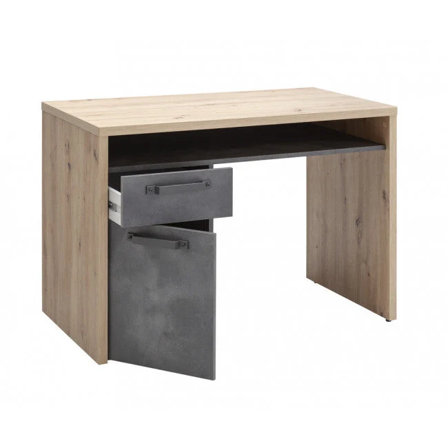 Bureau porte PC style industriel avec 1 porte et 1 tiroir en chêne et coloris noir 110 cm