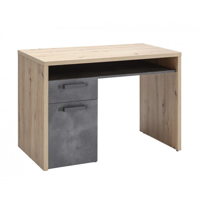 Bureau porte PC style industriel avec 1 porte et 1 tiroir en chêne et coloris noir 110 cm