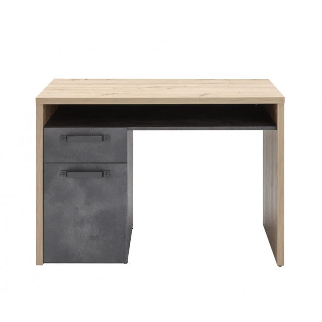 Bureau porte PC style industriel avec 1 porte et 1 tiroir en chêne et coloris noir 110 cm