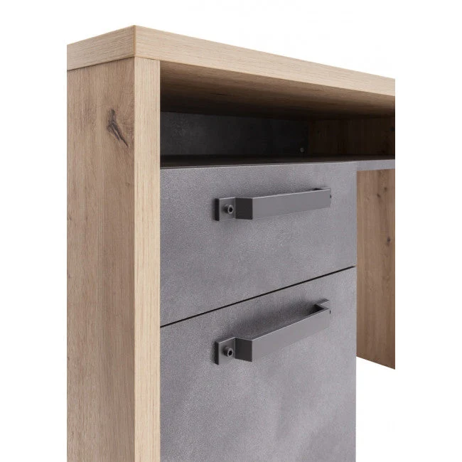 Bureau porte PC style industriel avec 1 porte et 1 tiroir en chêne et coloris noir 110 cm