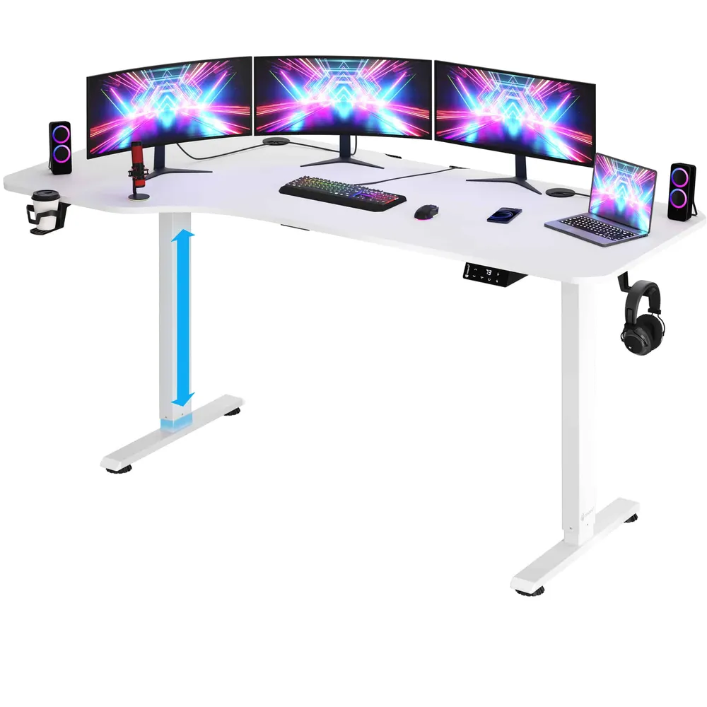 Bureau réglable en hauteur blanc - 160x75x73-118cm