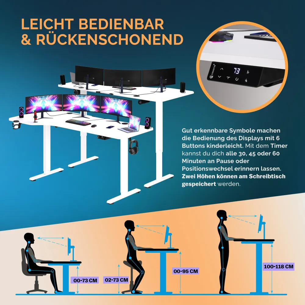 Bureau réglable en hauteur blanc - 160x75x73-118cm