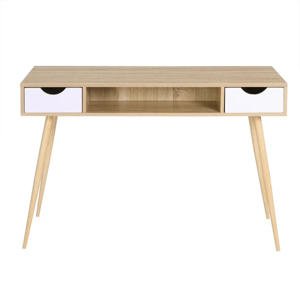 Bureau scandinave bois et blanc 120cm avec 2 tiroirs et une niche centrale