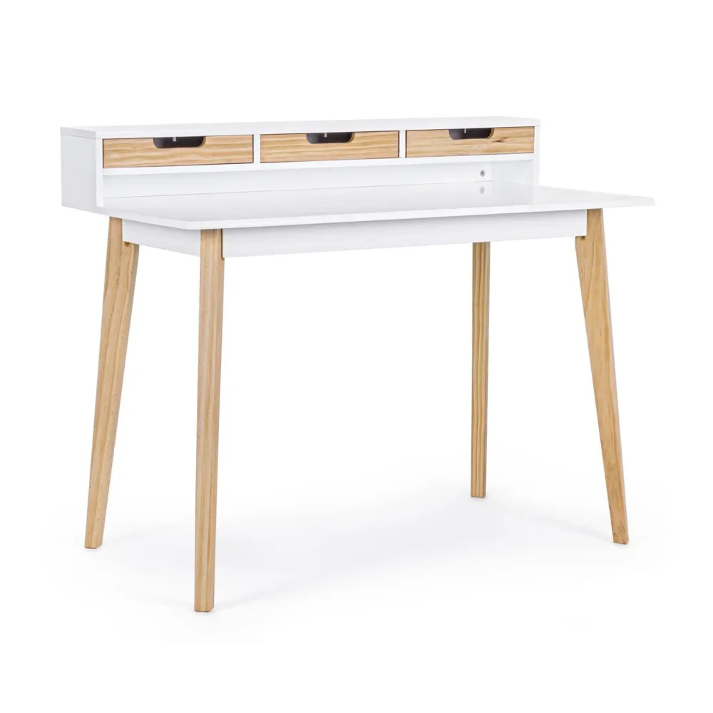 Bureau "Toronto" à 3 tiroirs, pieds en pin, plateau MDF, 110 x 60 cm