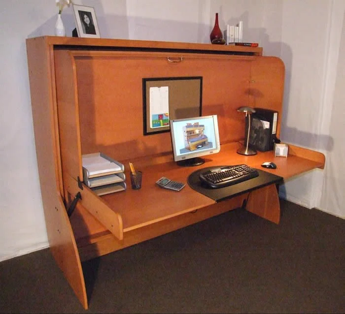 Bureau de transformation horizontale en complet (double) caché - Maple avec finition cerise