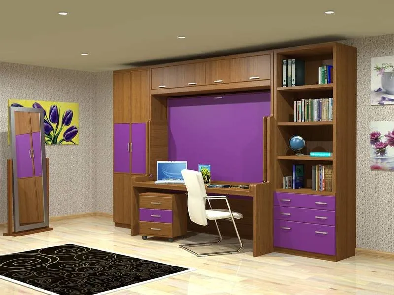 Bureau de transformation horizontale en complet (double) caché - Maple avec finition cerise