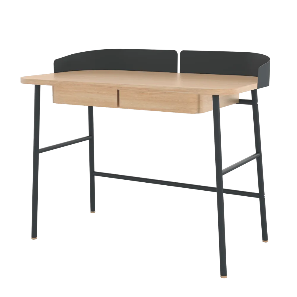 Bureau Victor, chêne naturel, métal gris ardoise mat