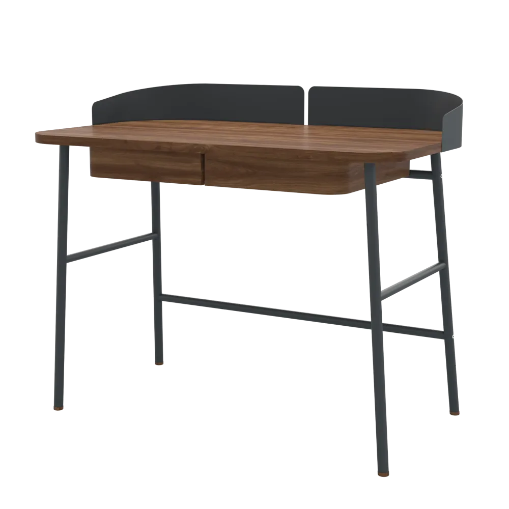Bureau Victor, noyer, métal gris ardoise mat