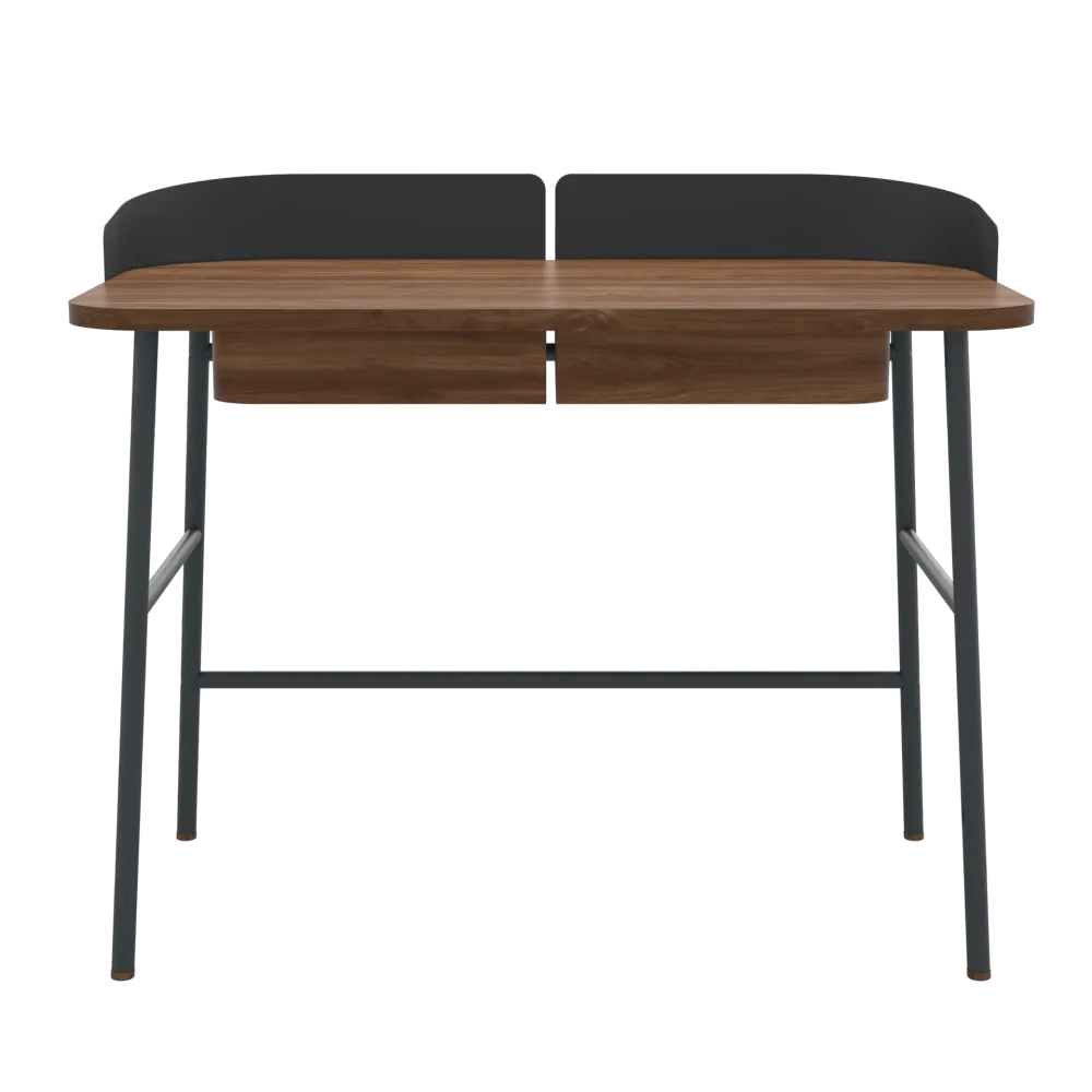 Bureau Victor, noyer, métal gris ardoise mat