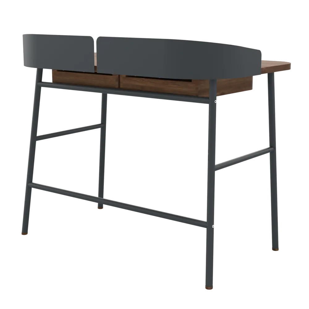 Bureau Victor, noyer, métal gris ardoise mat