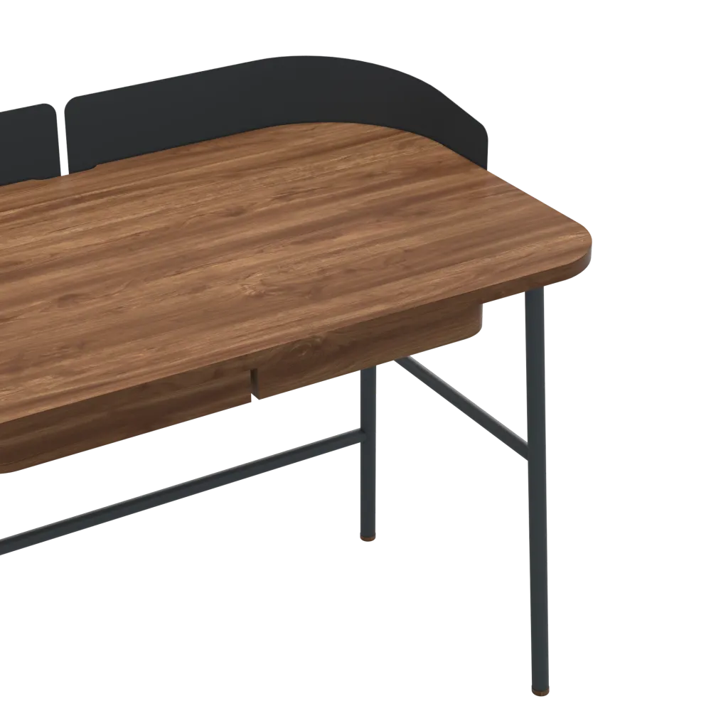 Bureau Victor, noyer, métal gris ardoise mat