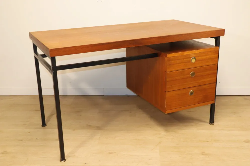 Bureau vintage en teck & métal – années 60