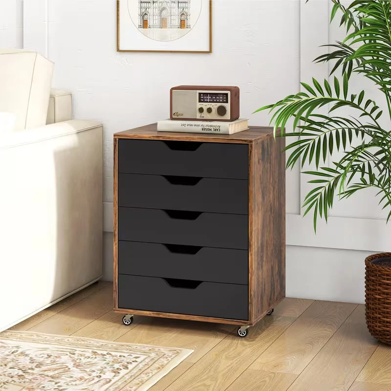 Caisson bureau noir et bois