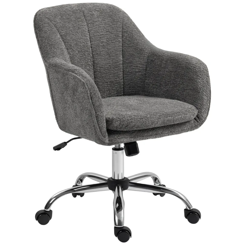 Chaise bureau ergonomique en flanelle neige, fauteuil pivotante, chaise coiffeuse avec hauteur réglable, dossier incurvé e...