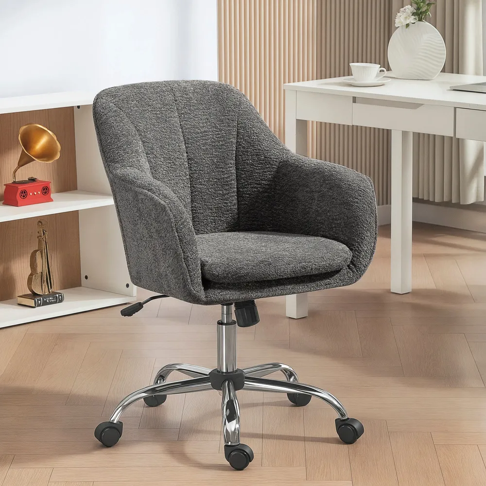 Chaise bureau ergonomique en flanelle neige, fauteuil pivotante, chaise coiffeuse avec hauteur réglable, dossier incurvé e...