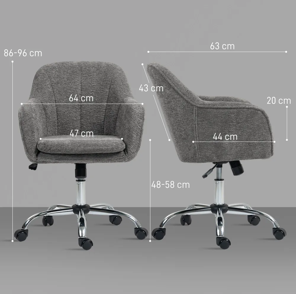 Chaise bureau ergonomique en flanelle neige, fauteuil pivotante, chaise coiffeuse avec hauteur réglable, dossier incurvé e...