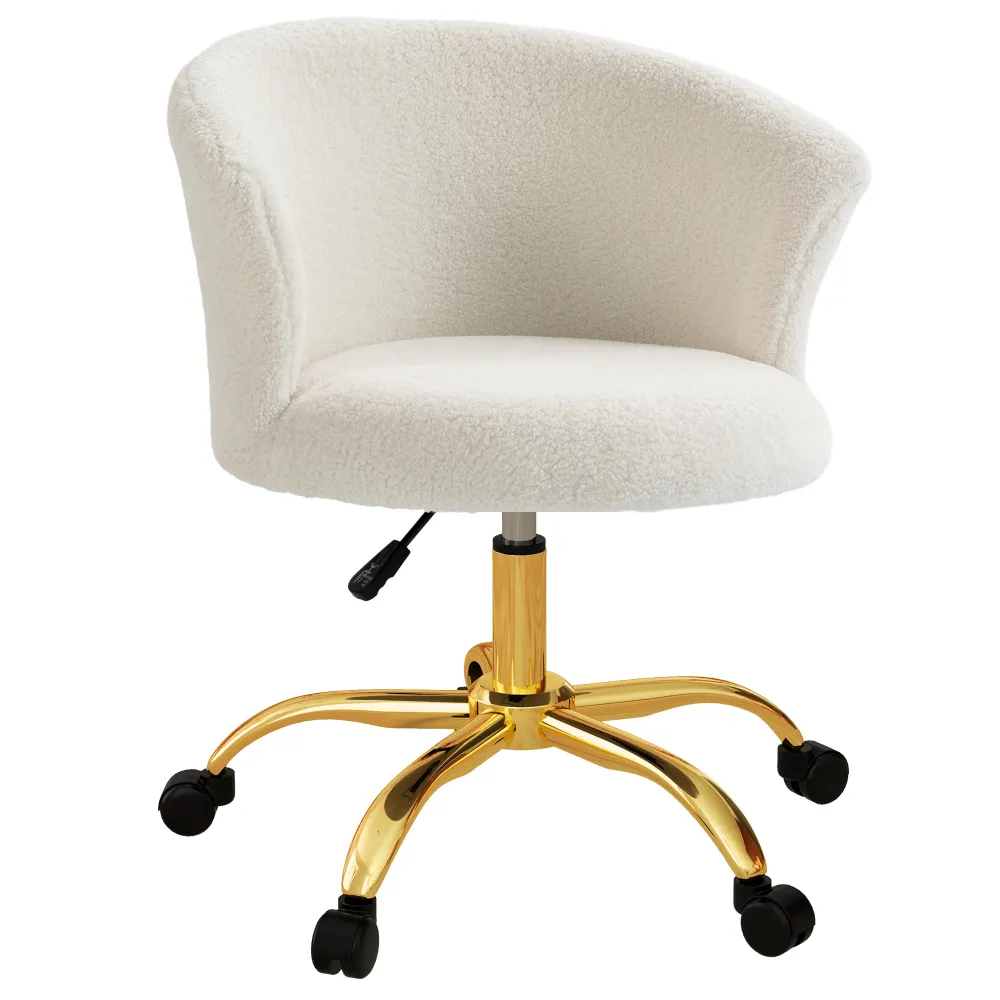 Chaise bureau ergonomique en polaire Teddy, chaise coiffeuse, fauteuil pivotante avec hauteur réglable, assise rembourrée...