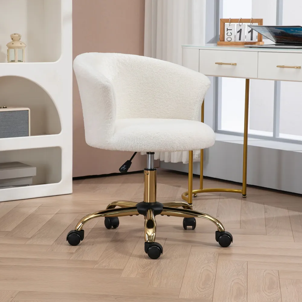 Chaise bureau ergonomique en polaire Teddy, chaise coiffeuse, fauteuil pivotante avec hauteur réglable, assise rembourrée...